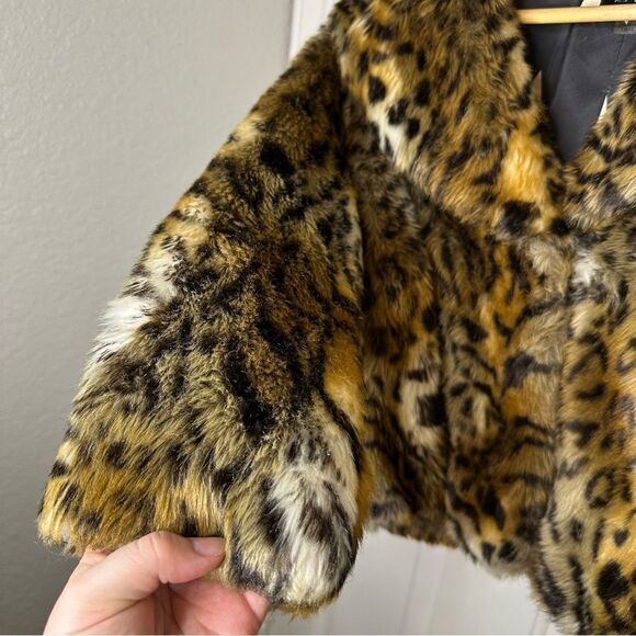 MOTHER Leopard Print Faux Fur The Boxy Crop Jacket Sz XS Streetwear Glam Chic - Picture 6 of 10